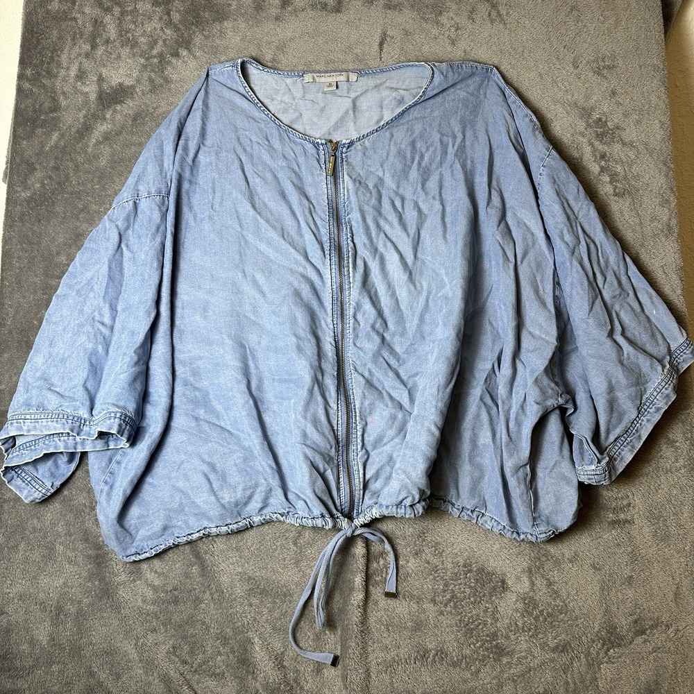 Marc New York Andrew Marc Women's Blue Crop Tie 3/4 Sleeve Blouse Top Lyocell 3X